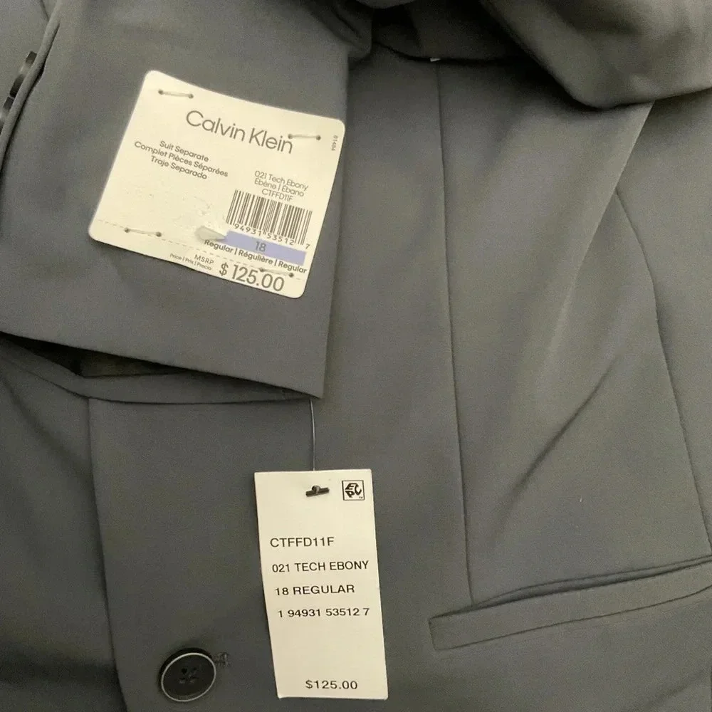 Calvin Klein Big Boys Ebony Slim-Fit Stretch Performance Suit Jacket Size 18 NWT